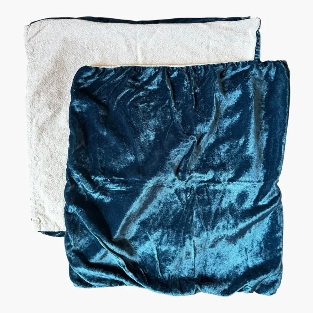 West Elm Set of 2 Teal Blue Velvet Pillow Covers 18x17 Decorative Accent Chic
